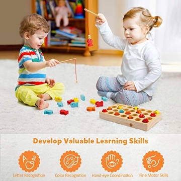 Coogam Wooden Magnetic Fishing Game for Learning Play