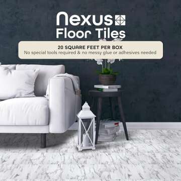 Nexus Self Adhesive 12-Inch Vinyl Floor Tiles, 20 Tiles - 12" x 12", Bianco Marble Pattern - Peel & ...