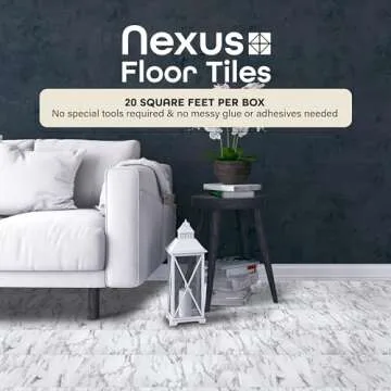 Nexus Self Adhesive 12-Inch Vinyl Floor Tiles, 20 Tiles - 12" x 12", Bianco Marble Pattern - Peel & ...
