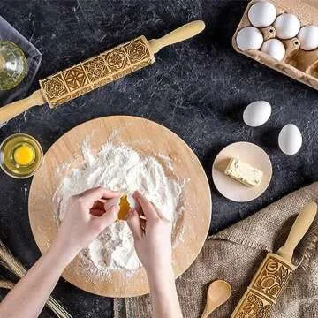 2 Wooden Embossed Rolling Pins for Beautiful Baking