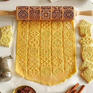 2 Wooden Embossed Rolling Pins for Beautiful Baking