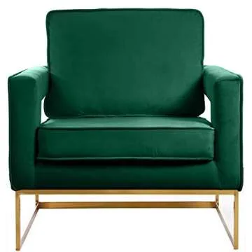 Meridian Furniture Noah Collection Modern | Contemporary Velvet Upholstered Accent Chair with Durable Stainless Steel Base, Green, Gold Base