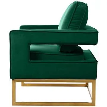 Meridian Furniture Noah Collection Modern | Contemporary Velvet Upholstered Accent Chair with Durable Stainless Steel Base, Green, Gold Base