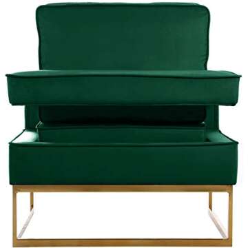 Meridian Furniture Noah Collection Modern | Contemporary Velvet Upholstered Accent Chair with Durable Stainless Steel Base, Green, Gold Base