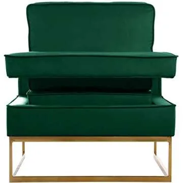 Meridian Furniture Noah Collection Modern | Contemporary Velvet Upholstered Accent Chair with Durable Stainless Steel Base, Green, Gold Base