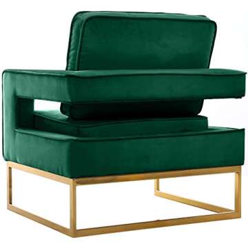 Meridian Furniture Noah Collection Modern | Contemporary Velvet Upholstered Accent Chair with Durable Stainless Steel Base, Green, Gold Base