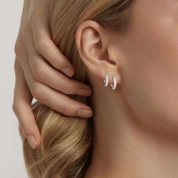 micuco 3 Pairs Small Hoop Earrings Tiny Cartilage Earrings for Women Cubic Zirconia Earrings White Gold Plated Huggie Hoop Ear Piercing Earrings for Men Silver Plated 8mm 10mm 12mm