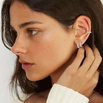 micuco 3 Pairs Small Hoop Earrings Tiny Cartilage Earrings for Women Cubic Zirconia Earrings White Gold Plated Huggie Hoop Ear Piercing Earrings for Men Silver Plated 8mm 10mm 12mm