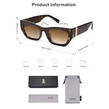 SOJOS Trendy Rectangle Cateye Sunglasses UV400 Protection