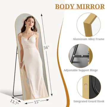 Elegant Full Length Mirror 56"x15" Arched Gold Frame for Modern Spaces