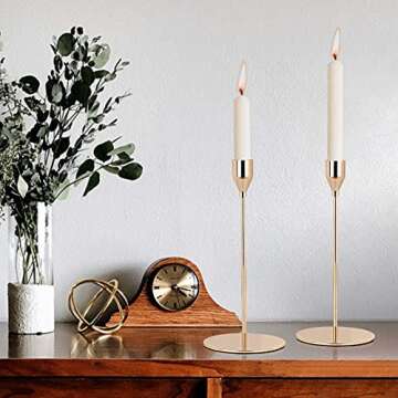 Gold Taper Candle Holders Set of 3, Dedoot Taper Metal Candlestick Holder Fit 3/4 Inch Taper Candle, Decorative Long Candle Stick Stand for Wedding Party Dinner Table Centerpiece