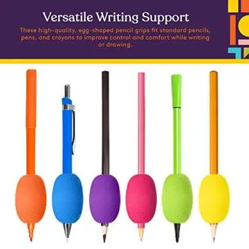 Special Supplies Egg Pen-Pencil Grips for Kids and Adults Colorful, Cushioned Holders for Handwriting, Drawing, Coloring - Ergonomic Right or Left-Handed Use - Reusable (12-Pack)