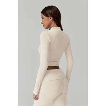 QINSEN Womens 2 Piece Lounge Sets Mock Neck Long Sleeve Tops with Side Ruched Fold Over Flare Pants Comfy Tracksuits