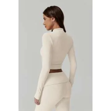 QINSEN Womens 2 Piece Lounge Sets Mock Neck Long Sleeve Tops with Side Ruched Fold Over Flare Pants Comfy Tracksuits