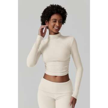 QINSEN Womens 2 Piece Lounge Sets Mock Neck Long Sleeve Tops with Side Ruched Fold Over Flare Pants Comfy Tracksuits