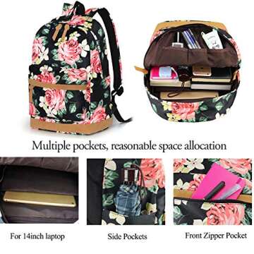 Teen Girl School Backpack with Lunch Box Pencil Case, 3 in 1 Canvas Student BookBag Set for Elementa...