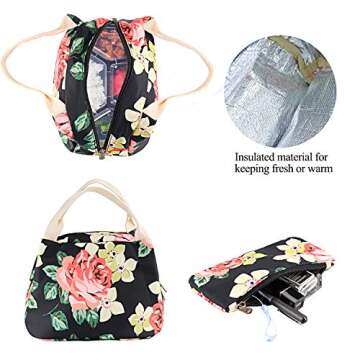 Teen Girl School Backpack with Lunch Box Pencil Case, 3 in 1 Canvas Student BookBag Set for Elementary School (Floral)