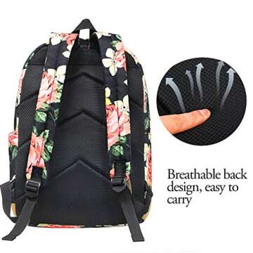 Teen Girl School Backpack with Lunch Box Pencil Case, 3 in 1 Canvas Student BookBag Set for Elementary School (Floral)