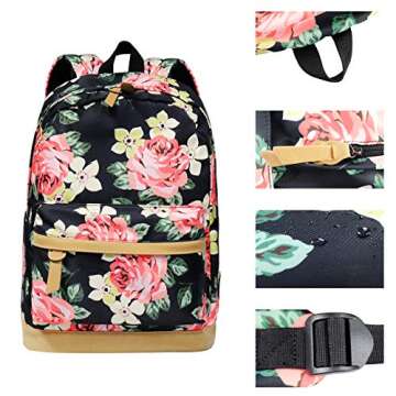 Teen Girl School Backpack with Lunch Box Pencil Case, 3 in 1 Canvas Student BookBag Set for Elementary School (Floral)