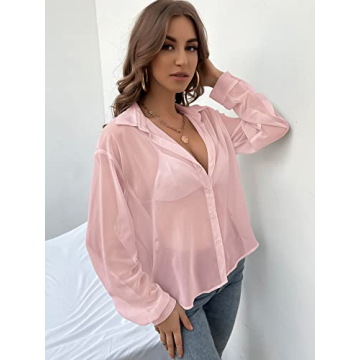 Stylish Verdusa Women's Sheer Mesh Long Sleeve Blouse