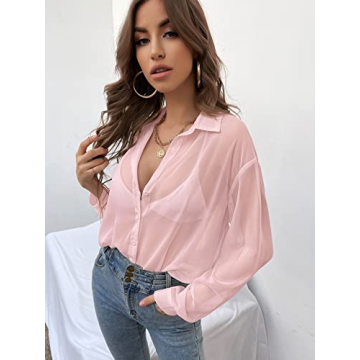 Stylish Verdusa Women's Sheer Mesh Long Sleeve Blouse