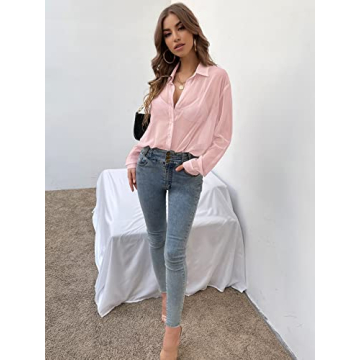 Stylish Verdusa Women's Sheer Mesh Long Sleeve Blouse