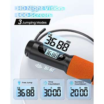 Jump Rope, RENPHO Jump Rope with Counter, Smart Jumping Rope with APP, Fitness Skipping Ropes for Men Workout, Exercise Skip Rope for Women - Orange