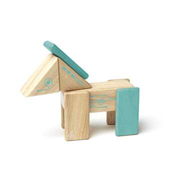 Tegu Robo Magnetic Wooden Block Set, Electric Aqua - 8 Piece