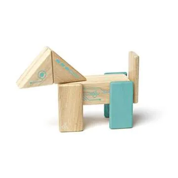 Tegu Robo Magnetic Wooden Block Set, Electric Aqua - 8 Piece