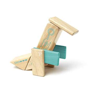 Tegu Robo Magnetic Wooden Block Set, Electric Aqua - 8 Piece