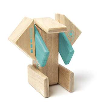 Tegu Robo Magnetic Wooden Block Set, Electric Aqua - 8 Piece