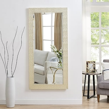 Naomi Home Mosaic Full Length Mirror – 66" L x 32" W Large Decorative Wall Mirror with Faux Wood Frame Tall Full Body Floor Mirror in Elegant Gold for Bedroom and Living Room