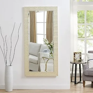 Naomi Home Mosaic Full Length Mirror – 66" L x 32" W Large Decorative Wall Mirror with Faux Wood Frame Tall Full Body Floor Mirror in Elegant Gold for Bedroom and Living Room