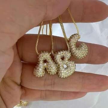 Bubble Letter Necklace Gold For Women, Mini Balloon Initial Zirconia Inlaid Pendant 14k Gold Plated Statement Gift Jewelry（Mini Gold B）
