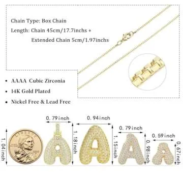 Bubble Letter Necklace Gold For Women, Mini Balloon Initial Zirconia Inlaid Pendant 14k Gold Plated Statement Gift Jewelry（Mini Gold B）