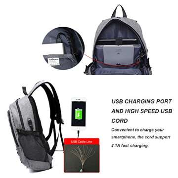 HiQuaty a-001 School Sports Laptop Backpack Travel Bags with A USB Charging Port and Basketball Pocket, Grey