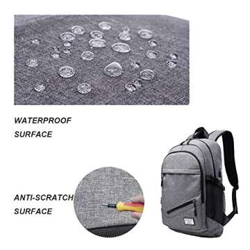 HiQuaty a-001 School Sports Laptop Backpack Travel Bags with A USB Charging Port and Basketball Pocket, Grey