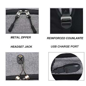 HiQuaty a-001 School Sports Laptop Backpack Travel Bags with A USB Charging Port and Basketball Pocket, Grey