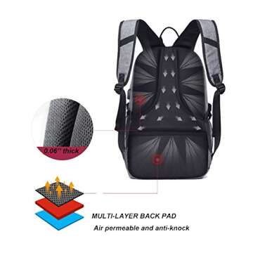HiQuaty a-001 School Sports Laptop Backpack Travel Bags with A USB Charging Port and Basketball Pocket, Grey