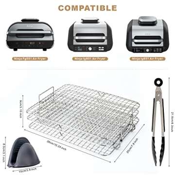 Air Fryer Rack for Ninja Foodi Grill XL FG551/IG601/IG651 - Multi-Layer Dehydrator Rack with Accesso...
