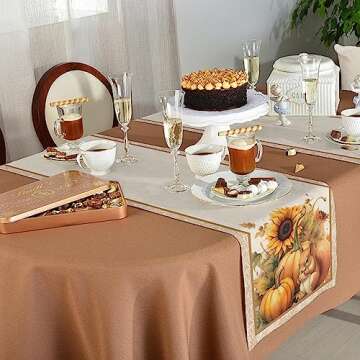 Thanksgiving Pumpkins Table Runner 13x108inch Long, Anti-Slip Cotton Linen Table Runners, Rectangle ...