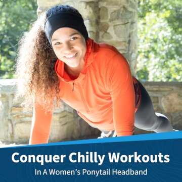 TrailHeads Womens Ponytail Headband - Moisture Wicking Hair Headband for Running, Winter, Workout - Athletic Headband Women - Black