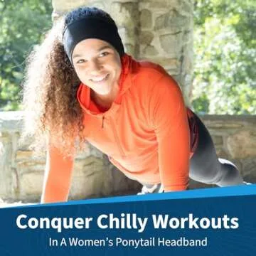 TrailHeads Womens Ponytail Headband - Moisture Wicking Hair Headband for Running, Winter, Workout - Athletic Headband Women - Black