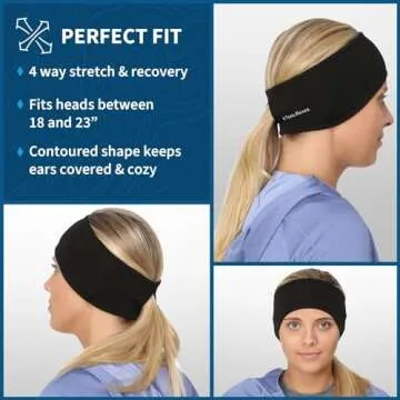 TrailHeads Womens Ponytail Headband - Moisture Wicking Hair Headband for Running, Winter, Workout - Athletic Headband Women - Black