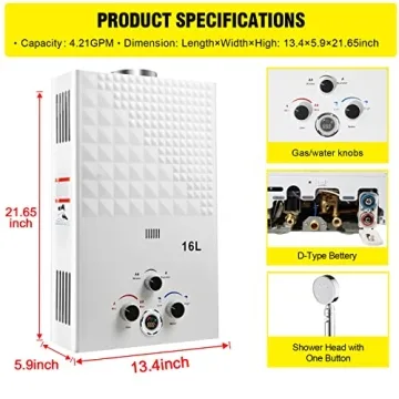 Portable Propane Tankless Water Heater 4.21GPM Digital Display