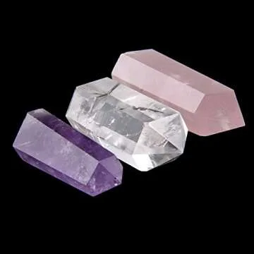 Banshren Healing Crystal Wands | 2" Amethyst Crystal, Clear Quartz Crystal Wand & Rose Quartz Crystal Points | 6 Faceted Reiki Chakra Meditation Therapy (Set of 3)