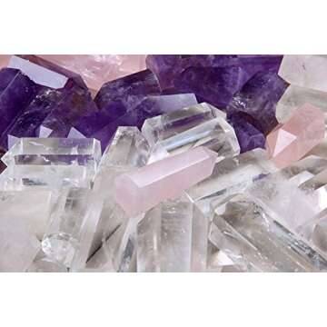 Banshren Healing Crystal Wands | 2" Amethyst Crystal, Clear Quartz Crystal Wand & Rose Quartz Crystal Points | 6 Faceted Reiki Chakra Meditation Therapy (Set of 3)