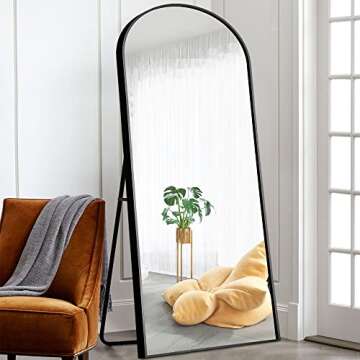 NeuType Arched Full Length Mirror Standing Hanging or Leaning Against Wall, Oversized Large Bedroom Mirror Floor Mirror Dressing Mirror, Aluminum Alloy Thin Frame, Black, 71"x32"