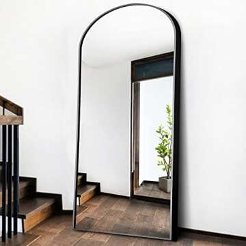 NeuType Arched Full Length Mirror Standing Hanging or Leaning Against Wall, Oversized Large Bedroom Mirror Floor Mirror Dressing Mirror, Aluminum Alloy Thin Frame, Black, 71"x32"
