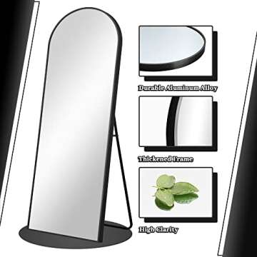 NeuType Arched Full Length Mirror Standing Hanging or Leaning Against Wall, Oversized Large Bedroom Mirror Floor Mirror Dressing Mirror, Aluminum Alloy Thin Frame, Black, 71"x32"